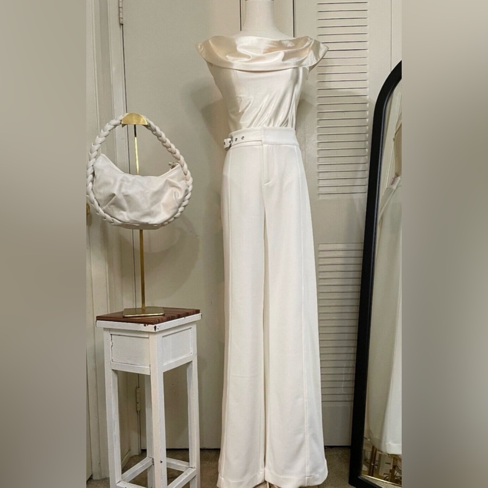 NWT Express Ivory Satin Off The Shoulder Thong Bodysuit